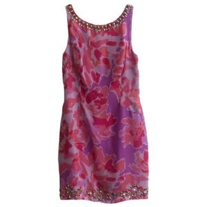 Lilly Pulitzer Soiree Purple Serenade Silk Rhinestone Pulaski Dress 8